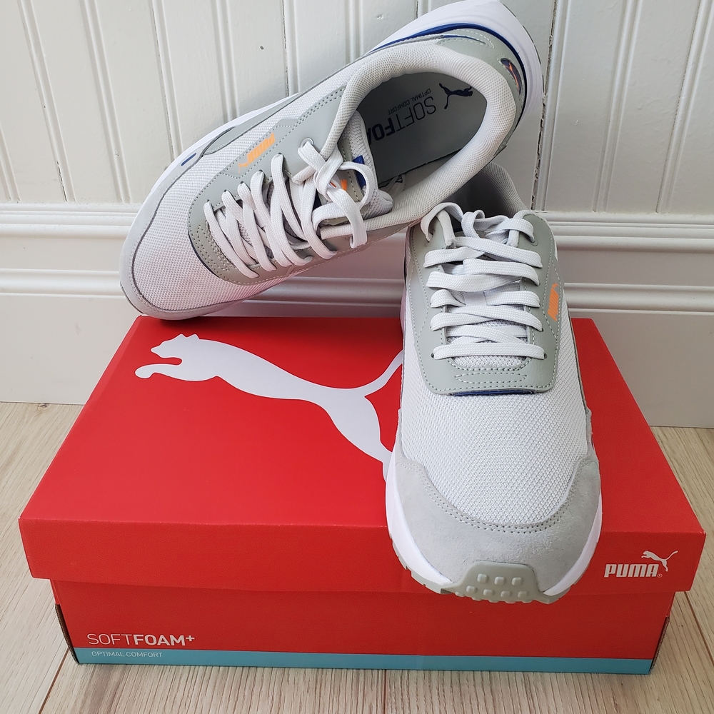 Puma MEN's SoftFoam+ White & Gray Low-Top Athletic Runner Sneakers